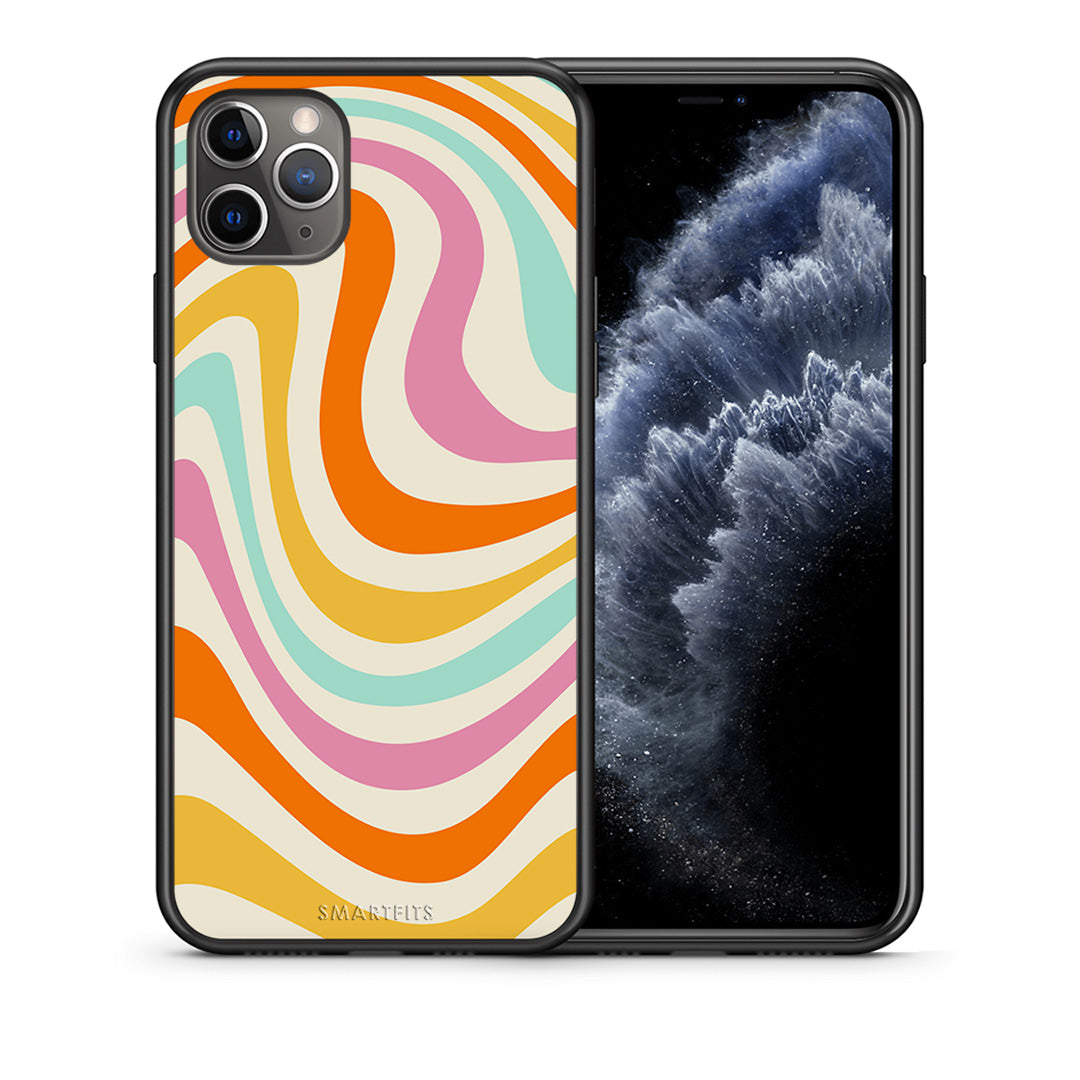 Θήκη iPhone 11 Pro Max Colourful Waves από τη Smartfits με σχέδιο στο πίσω μέρος και μαύρο περίβλημα | iPhone 11 Pro Max Colourful Waves case with colorful back and black bezels