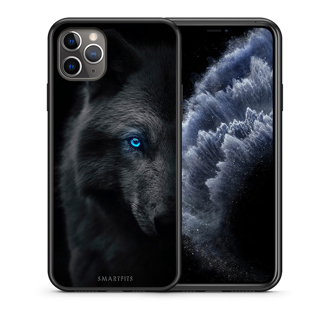 Θήκη iPhone 11 Pro Max Dark Wolf από τη Smartfits με σχέδιο στο πίσω μέρος και μαύρο περίβλημα | iPhone 11 Pro Max Dark Wolf case with colorful back and black bezels
