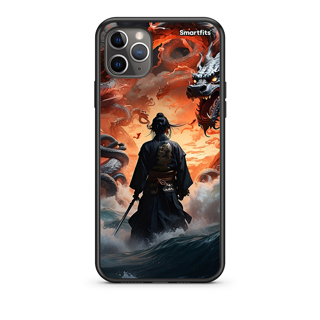 iPhone 11 Pro Dragons Fight Θήκη από τη Smartfits με σχέδιο στο πίσω μέρος και μαύρο περίβλημα | Smartphone case with colorful back and black bezels by Smartfits