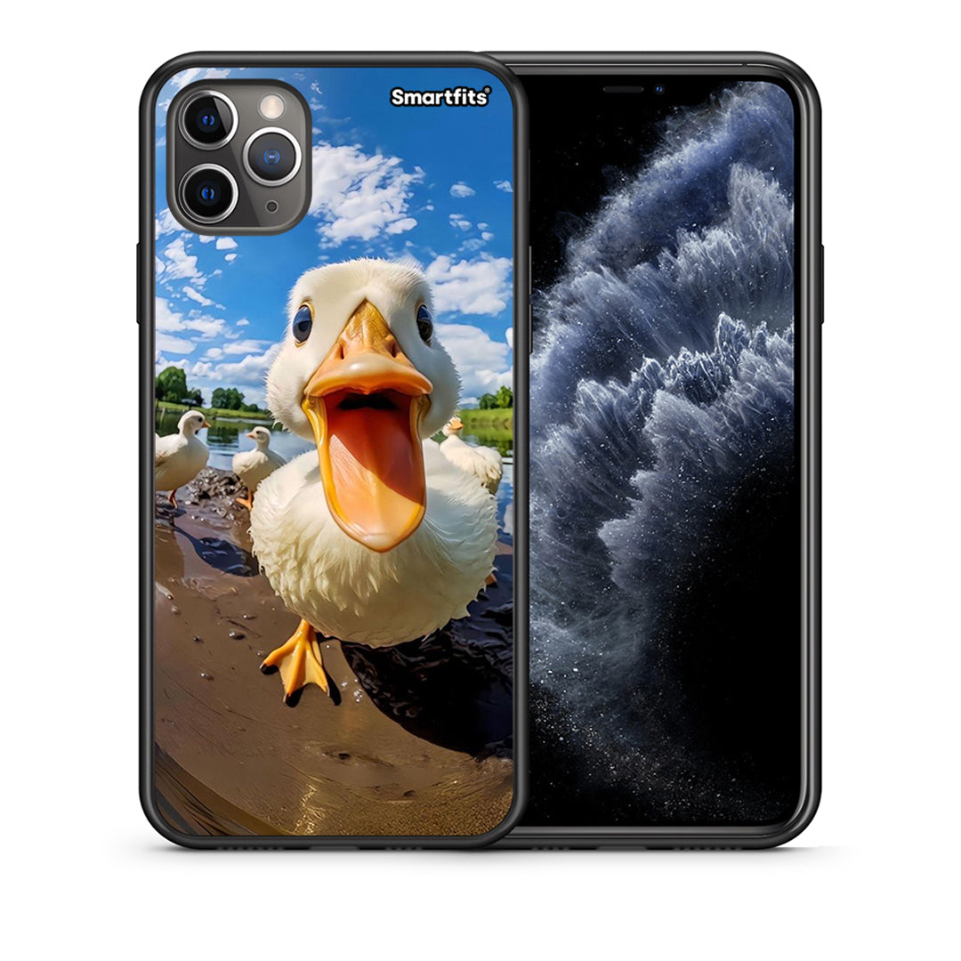 Θήκη iPhone 11 Pro Max Duck Face από τη Smartfits με σχέδιο στο πίσω μέρος και μαύρο περίβλημα | iPhone 11 Pro Max Duck Face case with colorful back and black bezels