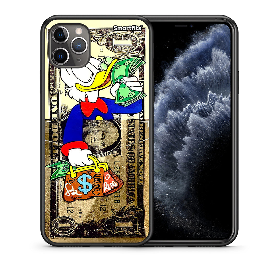 Θήκη iPhone 11 Pro Max Duck Money από τη Smartfits με σχέδιο στο πίσω μέρος και μαύρο περίβλημα | iPhone 11 Pro Max Duck Money case with colorful back and black bezels
