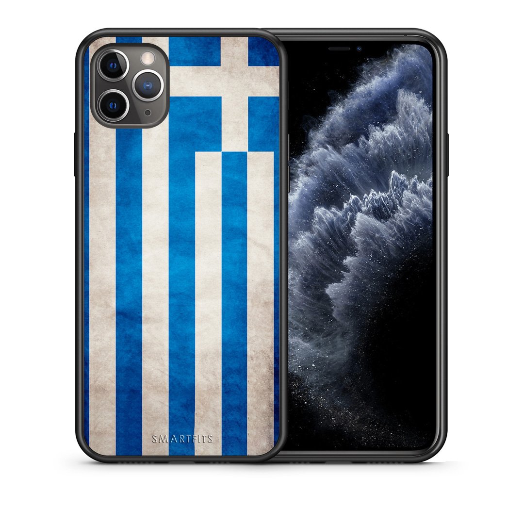 Θήκη iPhone 11 Pro Max Greek Flag από τη Smartfits με σχέδιο στο πίσω μέρος και μαύρο περίβλημα | iPhone 11 Pro Max Greek Flag case with colorful back and black bezels