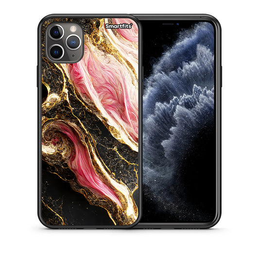 Θήκη iPhone 11 Pro Glamorous Pink Marble από τη Smartfits με σχέδιο στο πίσω μέρος και μαύρο περίβλημα | iPhone 11 Pro Glamorous Pink Marble case with colorful back and black bezels