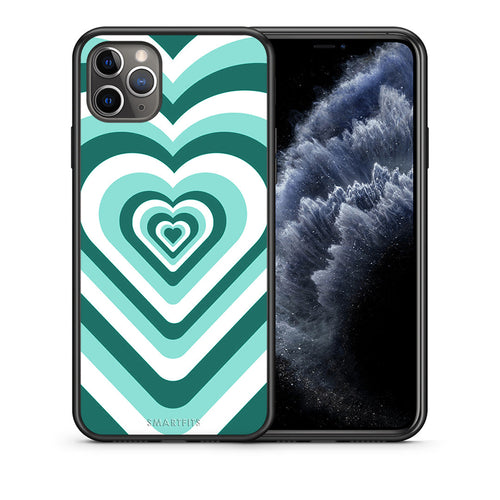 Θήκη iPhone 11 Pro Max Green Hearts από τη Smartfits με σχέδιο στο πίσω μέρος και μαύρο περίβλημα | iPhone 11 Pro Max Green Hearts case with colorful back and black bezels