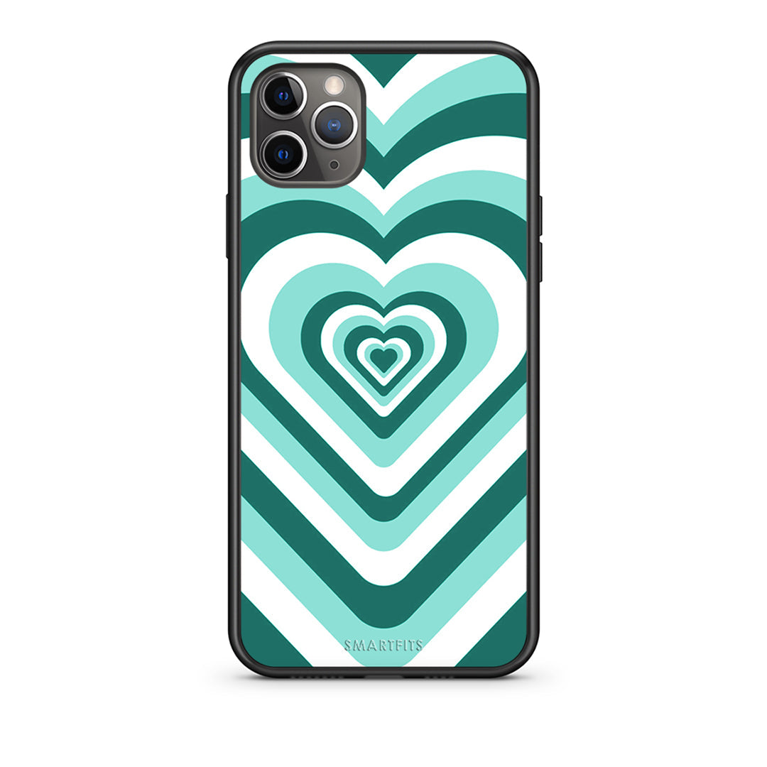 iPhone 11 Pro Green Hearts θήκη από τη Smartfits με σχέδιο στο πίσω μέρος και μαύρο περίβλημα | Smartphone case with colorful back and black bezels by Smartfits