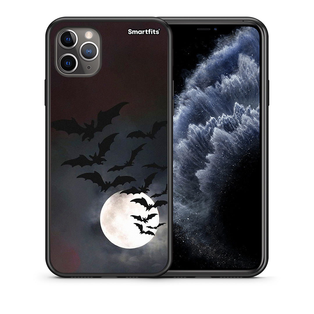 Θήκη iPhone 11 Pro Max Halloween Bat Night από τη Smartfits με σχέδιο στο πίσω μέρος και μαύρο περίβλημα | iPhone 11 Pro Max Halloween Bat Night case with colorful back and black bezels