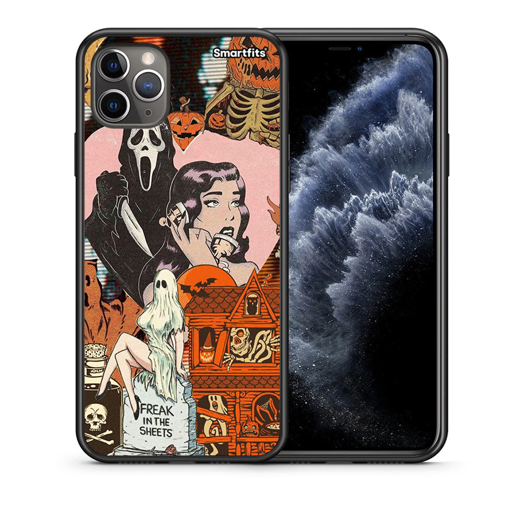 Θήκη iPhone 11 Pro Max Halloween Collage από τη Smartfits με σχέδιο στο πίσω μέρος και μαύρο περίβλημα | iPhone 11 Pro Max Halloween Collage case with colorful back and black bezels