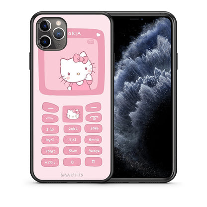 Θήκη Αγίου Βαλεντίνου iPhone 11 Pro Max Hello Kitten από τη Smartfits με σχέδιο στο πίσω μέρος και μαύρο περίβλημα | iPhone 11 Pro Max Hello Kitten case with colorful back and black bezels