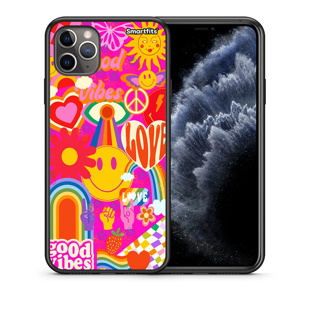 Θήκη iPhone 11 Pro Hippie Love από τη Smartfits με σχέδιο στο πίσω μέρος και μαύρο περίβλημα | iPhone 11 Pro Hippie Love case with colorful back and black bezels