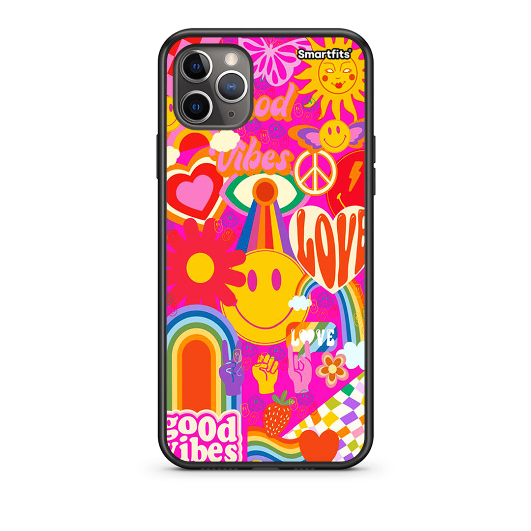 iPhone 11 Pro Hippie Love Θήκη από τη Smartfits με σχέδιο στο πίσω μέρος και μαύρο περίβλημα | Smartphone case with colorful back and black bezels by Smartfits