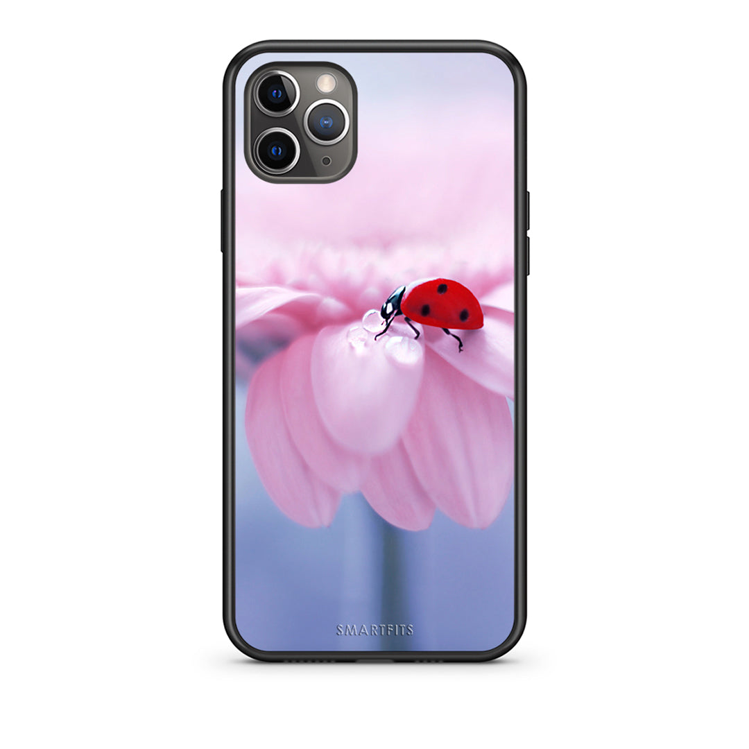 iPhone 11 Pro Max Ladybug Flower θήκη από τη Smartfits με σχέδιο στο πίσω μέρος και μαύρο περίβλημα | Smartphone case with colorful back and black bezels by Smartfits
