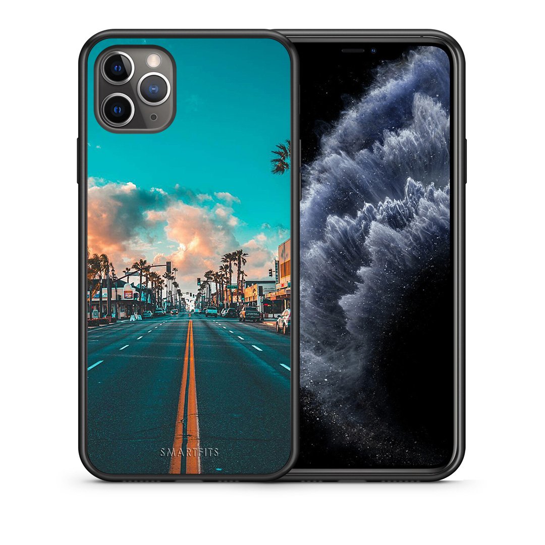 Θήκη iPhone 11 Pro City Landscape από τη Smartfits με σχέδιο στο πίσω μέρος και μαύρο περίβλημα | iPhone 11 Pro City Landscape case with colorful back and black bezels