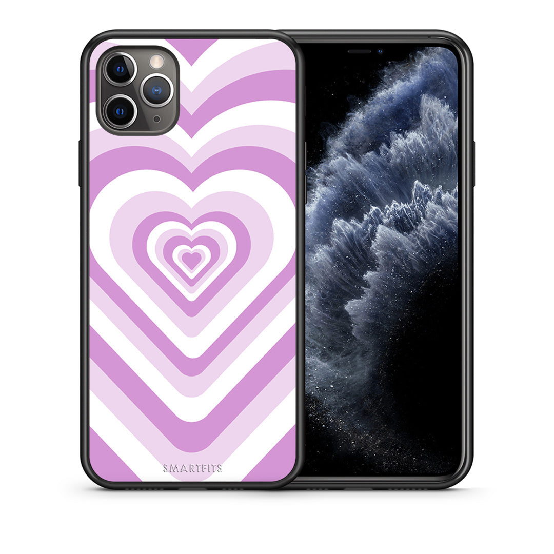 Θήκη iPhone 11 Pro Lilac Hearts από τη Smartfits με σχέδιο στο πίσω μέρος και μαύρο περίβλημα | iPhone 11 Pro Lilac Hearts case with colorful back and black bezels