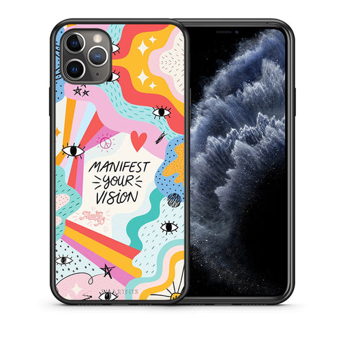 Θήκη iPhone 11 Pro Manifest Your Vision από τη Smartfits με σχέδιο στο πίσω μέρος και μαύρο περίβλημα | iPhone 11 Pro Manifest Your Vision case with colorful back and black bezels