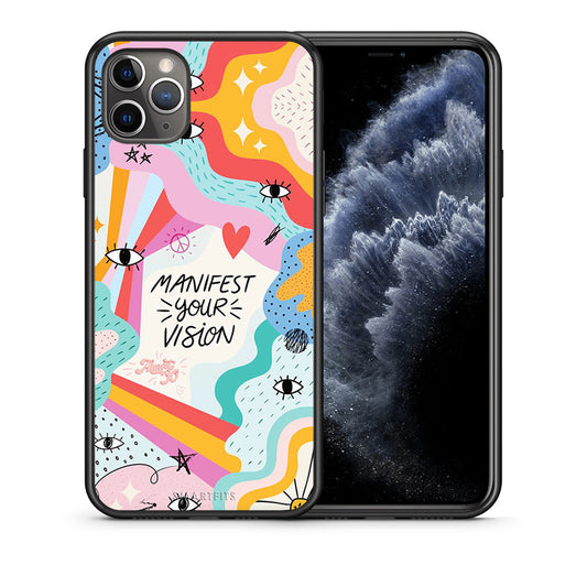 Θήκη iPhone 11 Pro Max Manifest Your Vision από τη Smartfits με σχέδιο στο πίσω μέρος και μαύρο περίβλημα | iPhone 11 Pro Max Manifest Your Vision case with colorful back and black bezels