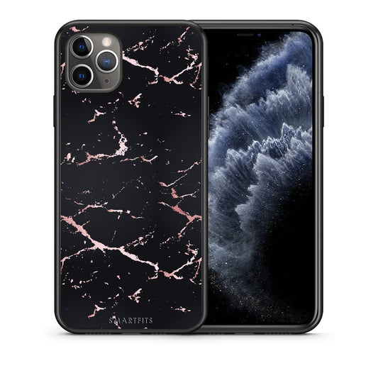 Θήκη iPhone 11 Pro Black Rosegold Marble από τη Smartfits με σχέδιο στο πίσω μέρος και μαύρο περίβλημα | iPhone 11 Pro Black Rosegold Marble case with colorful back and black bezels