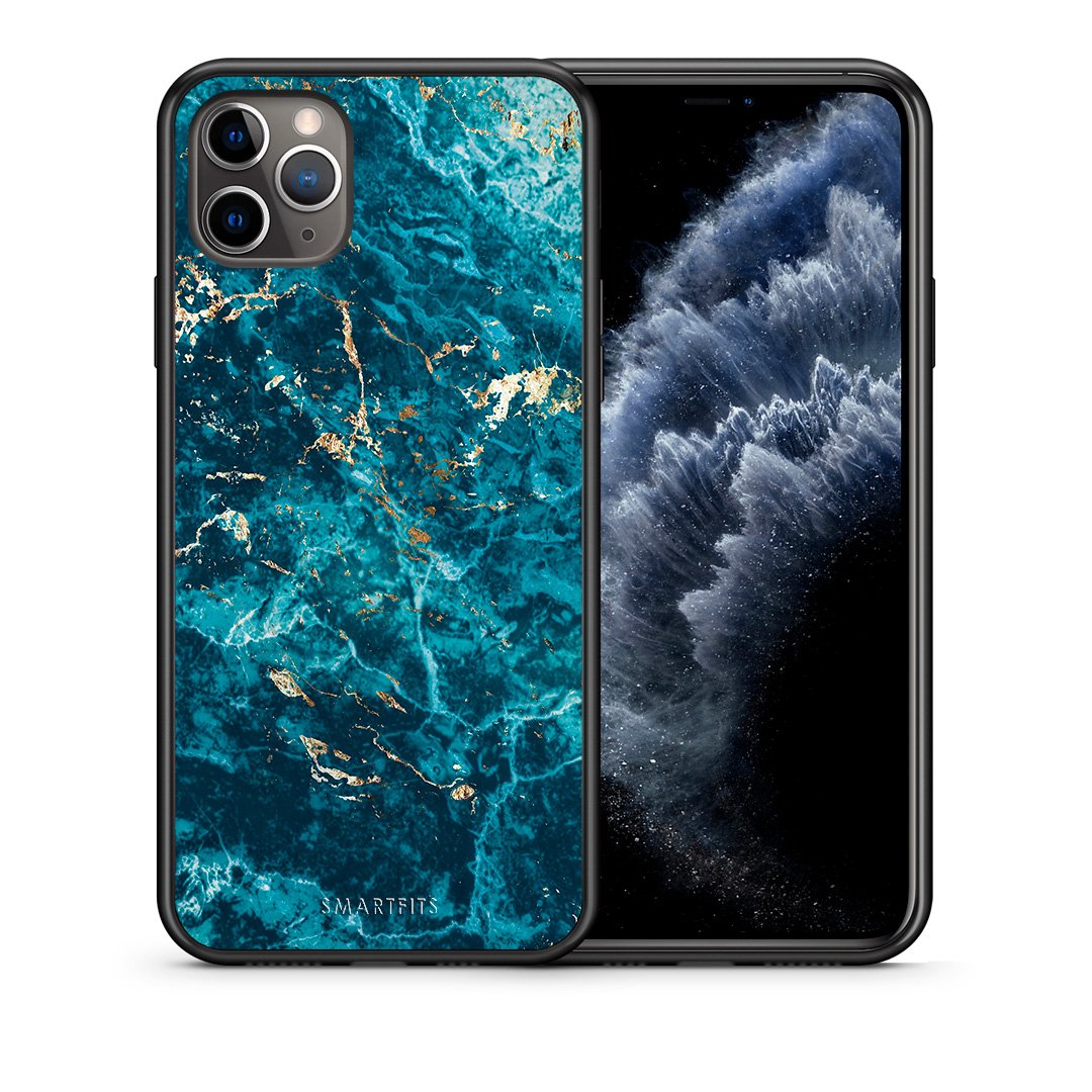 Θήκη iPhone 11 Pro Max Marble Blue από τη Smartfits με σχέδιο στο πίσω μέρος και μαύρο περίβλημα | iPhone 11 Pro Max Marble Blue case with colorful back and black bezels