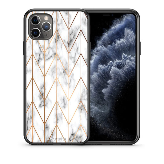 Θήκη iPhone 11 Pro Max Gold Geometric Marble από τη Smartfits με σχέδιο στο πίσω μέρος και μαύρο περίβλημα | iPhone 11 Pro Max Gold Geometric Marble case with colorful back and black bezels