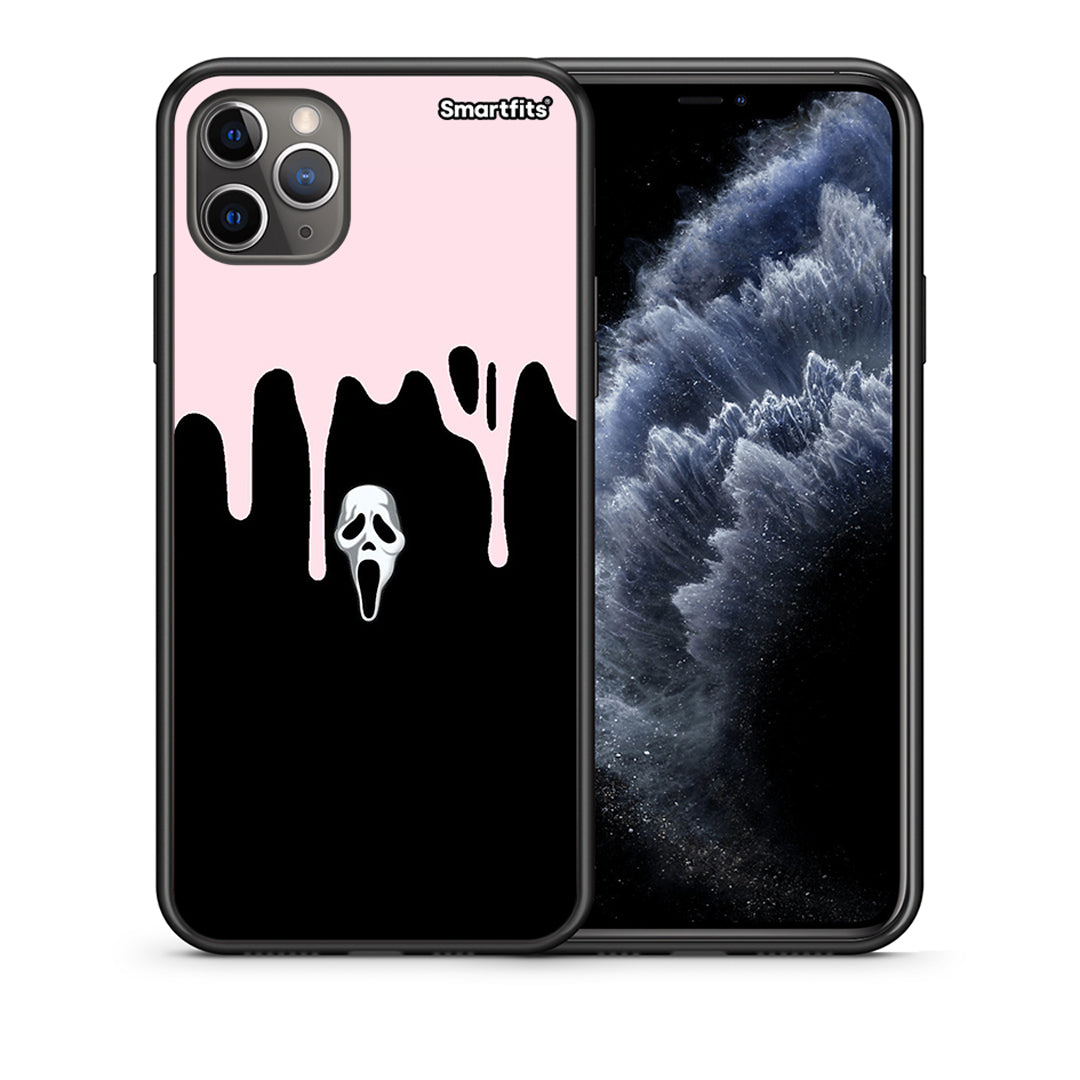 Θήκη iPhone 11 Pro Max Melting Halloween Mask από τη Smartfits με σχέδιο στο πίσω μέρος και μαύρο περίβλημα | iPhone 11 Pro Max Melting Halloween Mask case with colorful back and black bezels