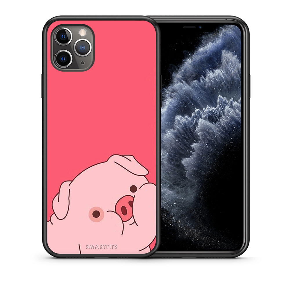 Θήκη Αγίου Βαλεντίνου iPhone 11 Pro Pig Love 1 από τη Smartfits με σχέδιο στο πίσω μέρος και μαύρο περίβλημα | iPhone 11 Pro Pig Love 1 case with colorful back and black bezels