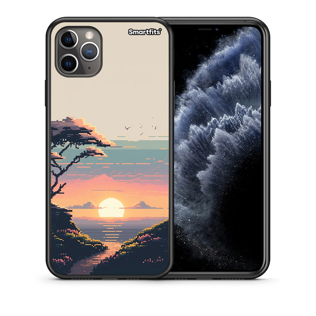 Θήκη iPhone 11 Pro Max Pixel Sunset από τη Smartfits με σχέδιο στο πίσω μέρος και μαύρο περίβλημα | iPhone 11 Pro Max Pixel Sunset case with colorful back and black bezels