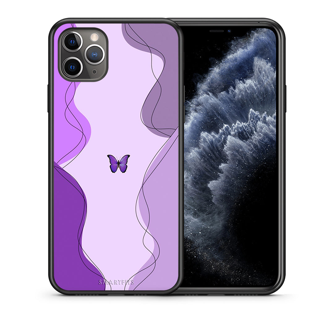 Θήκη Αγίου Βαλεντίνου iPhone 11 Pro Max Purple Mariposa από τη Smartfits με σχέδιο στο πίσω μέρος και μαύρο περίβλημα | iPhone 11 Pro Max Purple Mariposa case with colorful back and black bezels
