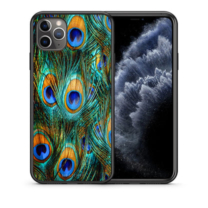 Θήκη iPhone 11 Pro Max Real Peacock Feathers από τη Smartfits με σχέδιο στο πίσω μέρος και μαύρο περίβλημα | iPhone 11 Pro Max Real Peacock Feathers case with colorful back and black bezels