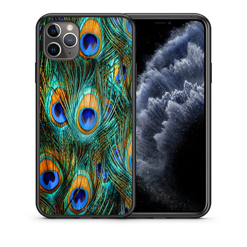Θήκη iPhone 11 Pro Max Real Peacock Feathers από τη Smartfits με σχέδιο στο πίσω μέρος και μαύρο περίβλημα | iPhone 11 Pro Max Real Peacock Feathers case with colorful back and black bezels