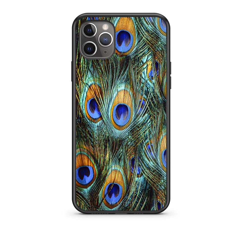 iPhone 11 Pro Max Real Peacock Feathers θήκη από τη Smartfits με σχέδιο στο πίσω μέρος και μαύρο περίβλημα | Smartphone case with colorful back and black bezels by Smartfits