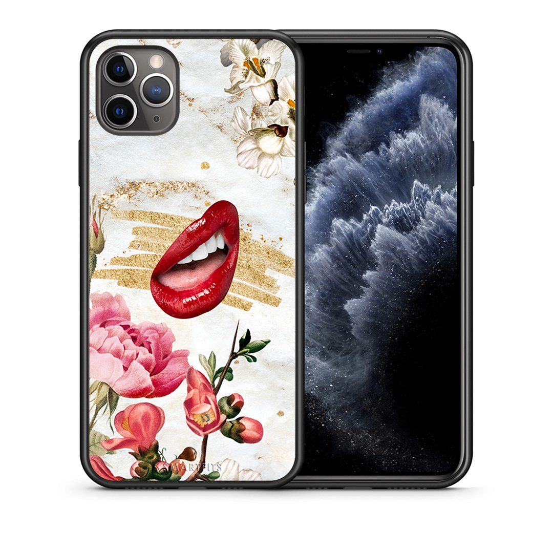 Θήκη iPhone 11 Pro Red Lips από τη Smartfits με σχέδιο στο πίσω μέρος και μαύρο περίβλημα | iPhone 11 Pro Red Lips case with colorful back and black bezels