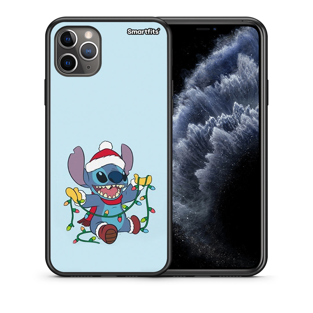 Θήκη iPhone 11 Pro Max Santa Stich από τη Smartfits με σχέδιο στο πίσω μέρος και μαύρο περίβλημα | iPhone 11 Pro Max Santa Stich case with colorful back and black bezels