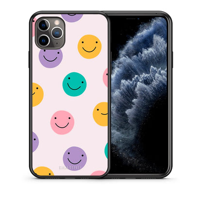 Θήκη iPhone 11 Pro Max Smiley Faces από τη Smartfits με σχέδιο στο πίσω μέρος και μαύρο περίβλημα | iPhone 11 Pro Max Smiley Faces case with colorful back and black bezels