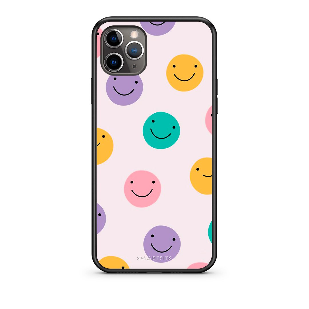 iPhone 11 Pro Smiley Faces θήκη από τη Smartfits με σχέδιο στο πίσω μέρος και μαύρο περίβλημα | Smartphone case with colorful back and black bezels by Smartfits