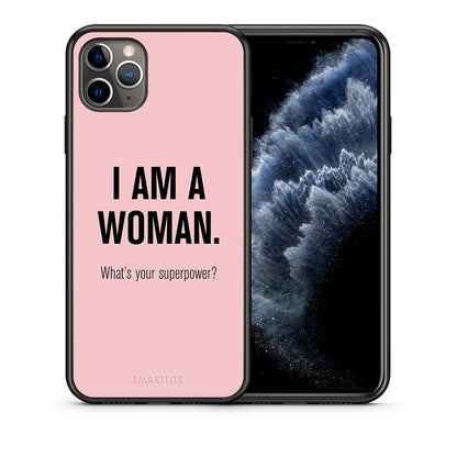 Θήκη iPhone 11 Pro Superpower Woman από τη Smartfits με σχέδιο στο πίσω μέρος και μαύρο περίβλημα | iPhone 11 Pro Superpower Woman case with colorful back and black bezels