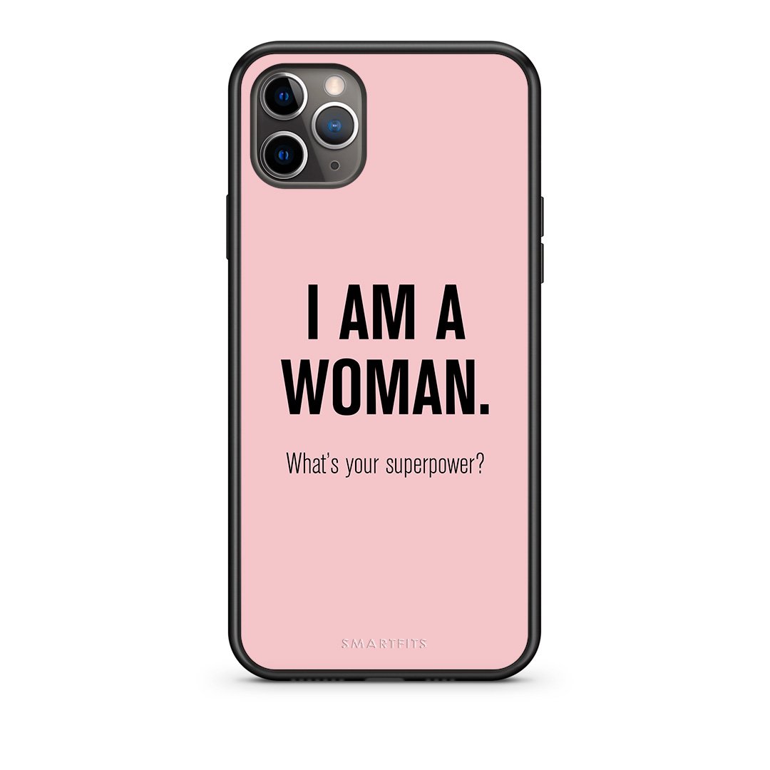 iPhone 11 Pro Max Superpower Woman θήκη από τη Smartfits με σχέδιο στο πίσω μέρος και μαύρο περίβλημα | Smartphone case with colorful back and black bezels by Smartfits