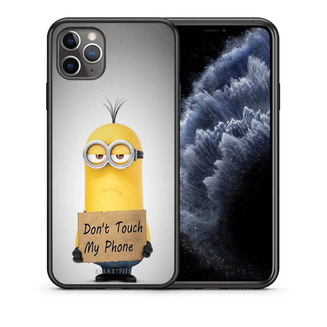 Θήκη iPhone 11 Pro Minion Text από τη Smartfits με σχέδιο στο πίσω μέρος και μαύρο περίβλημα | iPhone 11 Pro Minion Text case with colorful back and black bezels