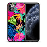 Thumbnail for Θήκη iPhone 11 Pro Tropical Flowers από τη Smartfits με σχέδιο στο πίσω μέρος και μαύρο περίβλημα | iPhone 11 Pro Tropical Flowers case with colorful back and black bezels