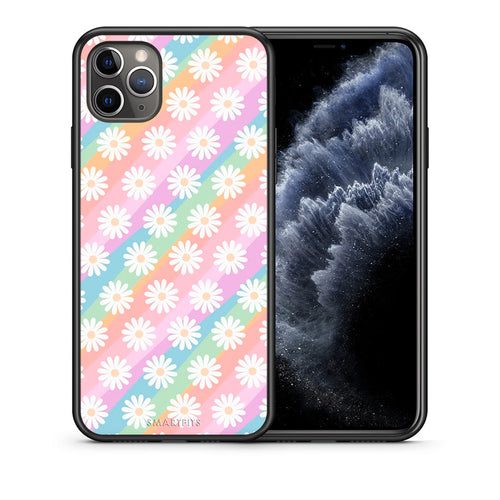 Θήκη iPhone 11 Pro White Daisies από τη Smartfits με σχέδιο στο πίσω μέρος και μαύρο περίβλημα | iPhone 11 Pro White Daisies case with colorful back and black bezels
