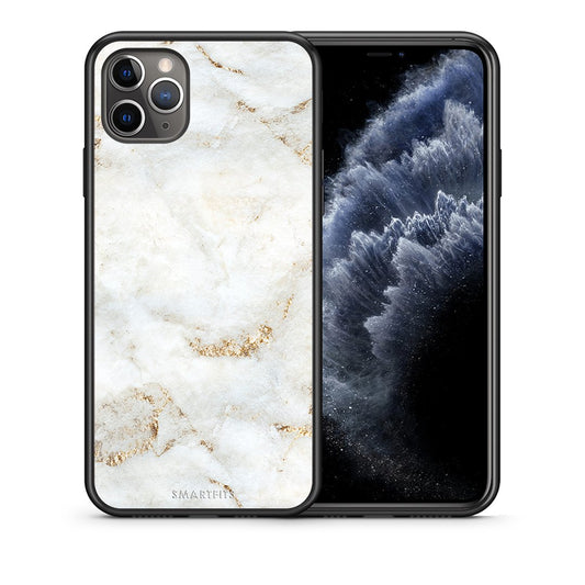 Θήκη iPhone 11 Pro White Gold Marble από τη Smartfits με σχέδιο στο πίσω μέρος και μαύρο περίβλημα | iPhone 11 Pro White Gold Marble case with colorful back and black bezels