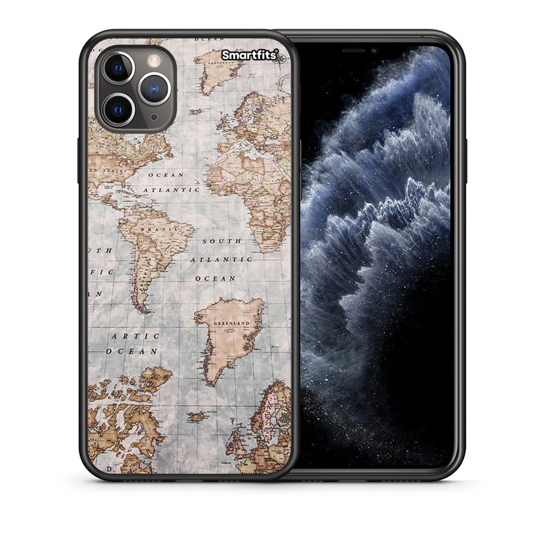 Θήκη iPhone 11 Pro World Map από τη Smartfits με σχέδιο στο πίσω μέρος και μαύρο περίβλημα | iPhone 11 Pro World Map case with colorful back and black bezels