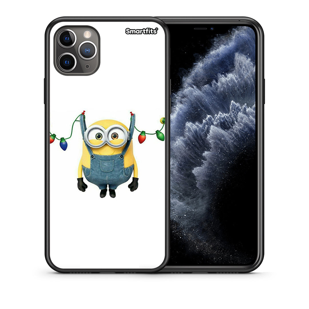 Θήκη iPhone 11 Pro Max Xmas Minion Lights από τη Smartfits με σχέδιο στο πίσω μέρος και μαύρο περίβλημα | iPhone 11 Pro Max Xmas Minion Lights case with colorful back and black bezels