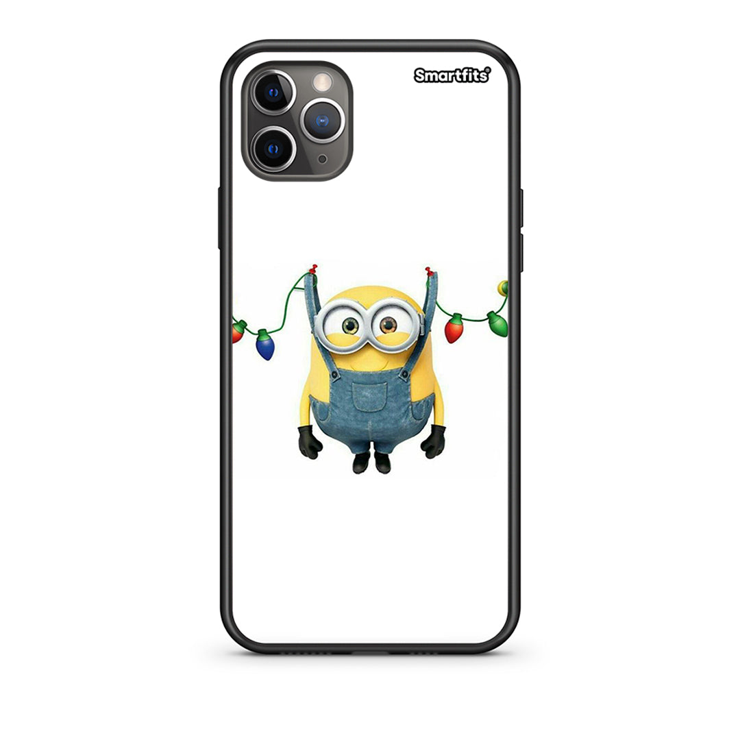 iPhone 11 Pro Max Xmas Minion Lights θήκη από τη Smartfits με σχέδιο στο πίσω μέρος και μαύρο περίβλημα | Smartphone case with colorful back and black bezels by Smartfits