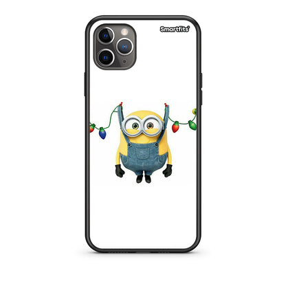 iPhone 11 Pro Max Xmas Minion Lights θήκη από τη Smartfits με σχέδιο στο πίσω μέρος και μαύρο περίβλημα | Smartphone case with colorful back and black bezels by Smartfits