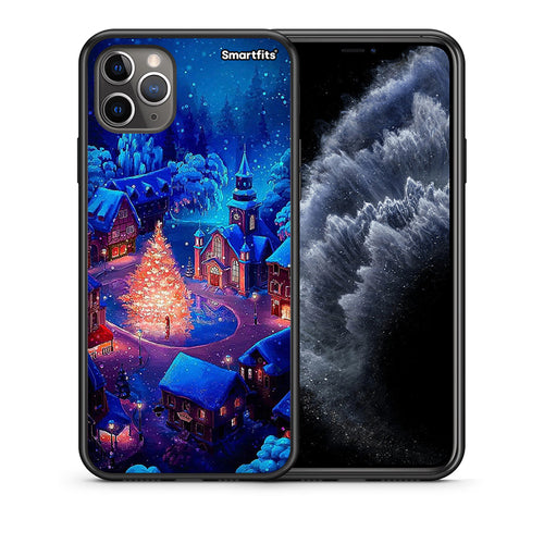 Θήκη iPhone 11 Pro Max Xmas Village από τη Smartfits με σχέδιο στο πίσω μέρος και μαύρο περίβλημα | iPhone 11 Pro Max Xmas Village case with colorful back and black bezels
