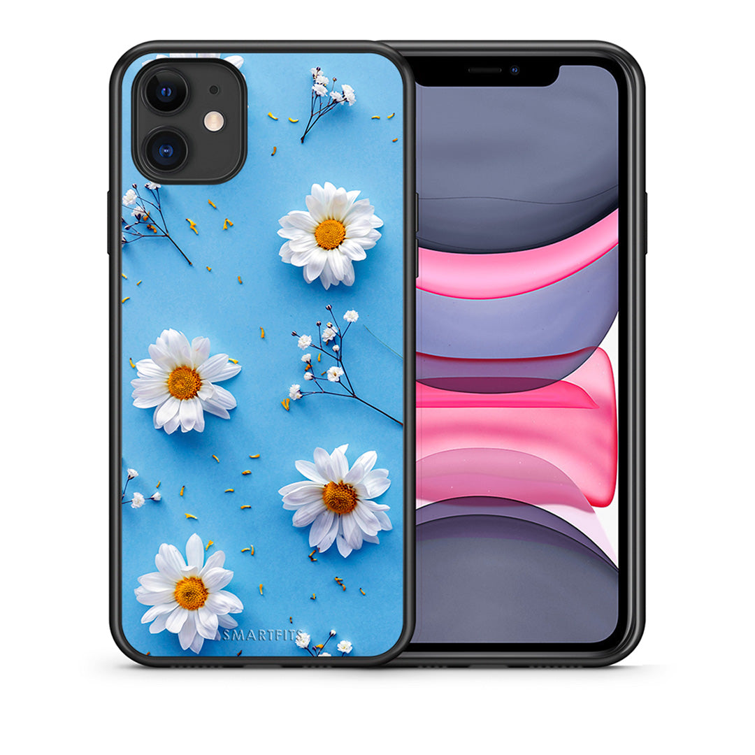 Θήκη iPhone 11 Real Daisies από τη Smartfits με σχέδιο στο πίσω μέρος και μαύρο περίβλημα | iPhone 11 Real Daisies case with colorful back and black bezels