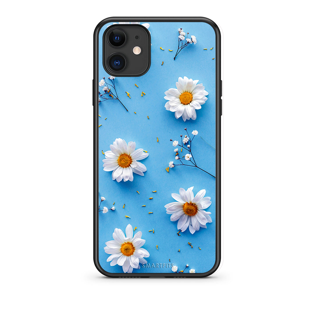 iPhone 11 Real Daisies θήκη από τη Smartfits με σχέδιο στο πίσω μέρος και μαύρο περίβλημα | Smartphone case with colorful back and black bezels by Smartfits