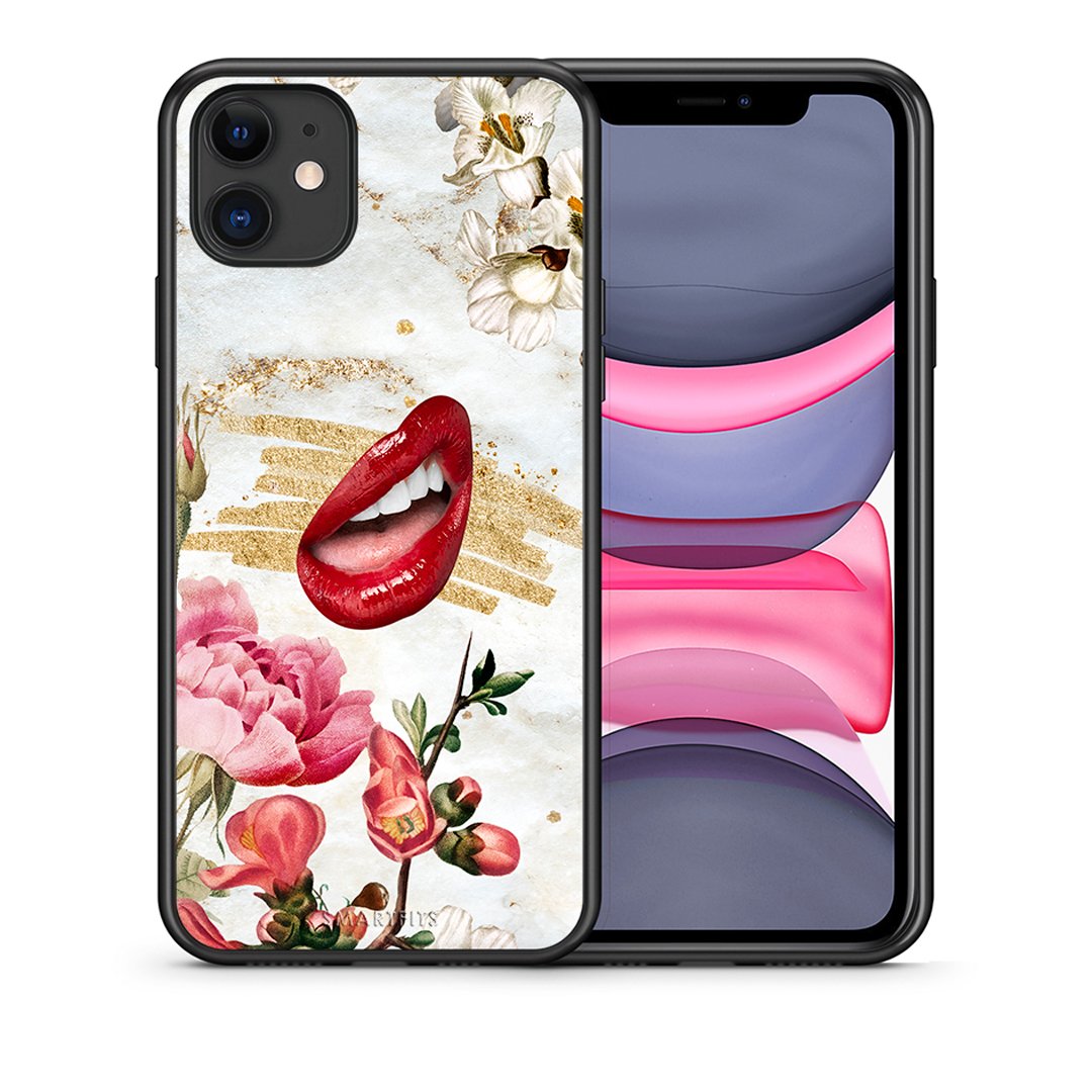 Θήκη iPhone 11 Red Lips από τη Smartfits με σχέδιο στο πίσω μέρος και μαύρο περίβλημα | iPhone 11 Red Lips case with colorful back and black bezels