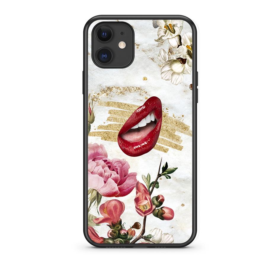 iPhone 11 Red Lips θήκη από τη Smartfits με σχέδιο στο πίσω μέρος και μαύρο περίβλημα | Smartphone case with colorful back and black bezels by Smartfits