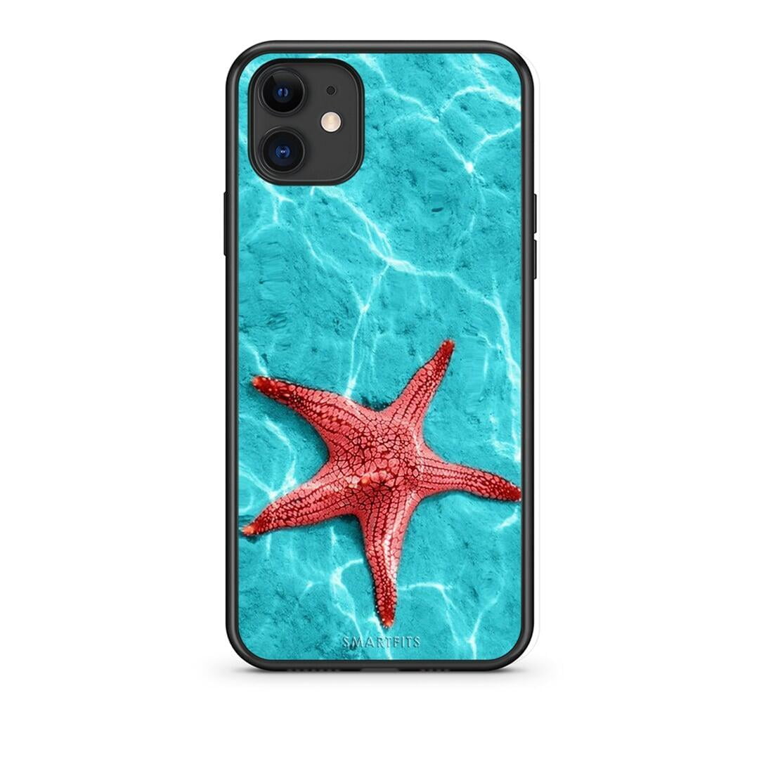 iPhone 11 Red Starfish Θήκη από τη Smartfits με σχέδιο στο πίσω μέρος και μαύρο περίβλημα | Smartphone case with colorful back and black bezels by Smartfits