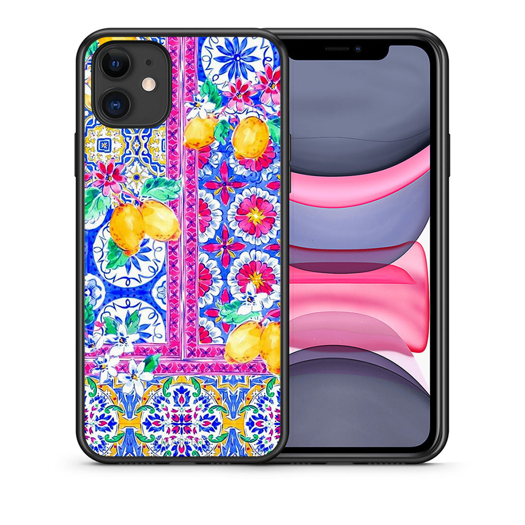 Θήκη iPhone 11 Retro Spring από τη Smartfits με σχέδιο στο πίσω μέρος και μαύρο περίβλημα | iPhone 11 Retro Spring case with colorful back and black bezels